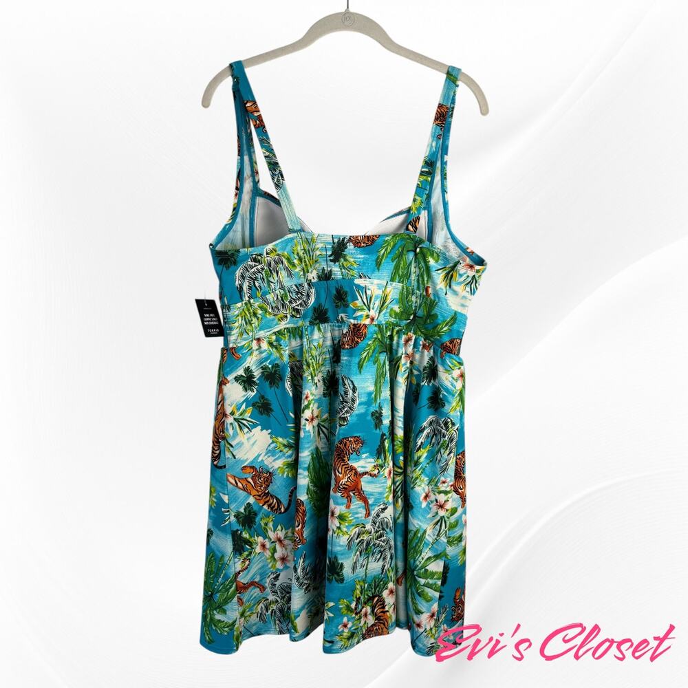 torrid Teal Tropical Print Skirted Swimdress - Picture 4 of 10